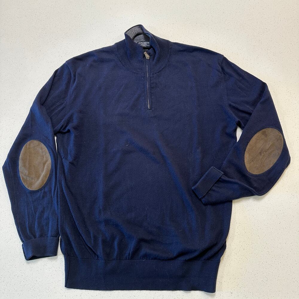 Size XS Hackett London Contrasting Elbow Patch Quarter Zip Italian Yarn
